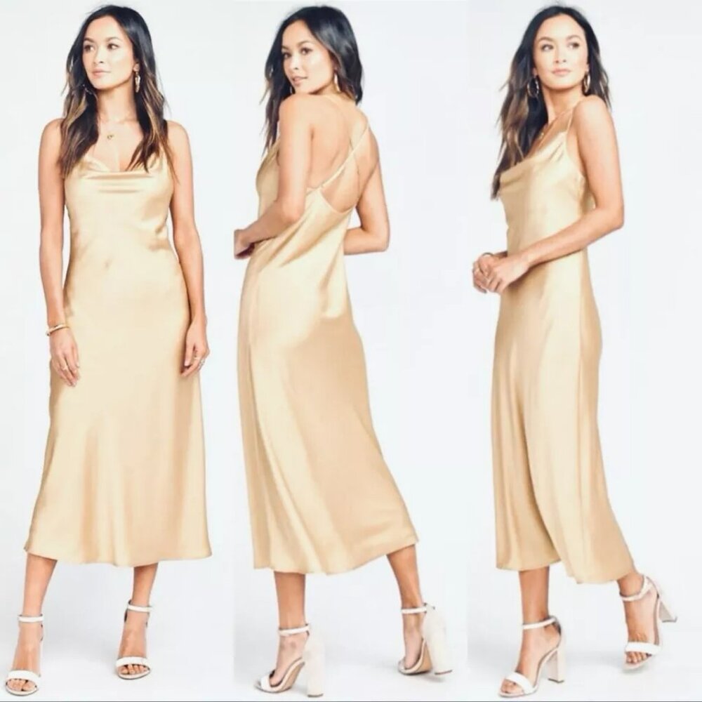 Show Me Your Mumu Verona Cowl Midi Dress Sz S Satin Slip Champagne Bias Cut